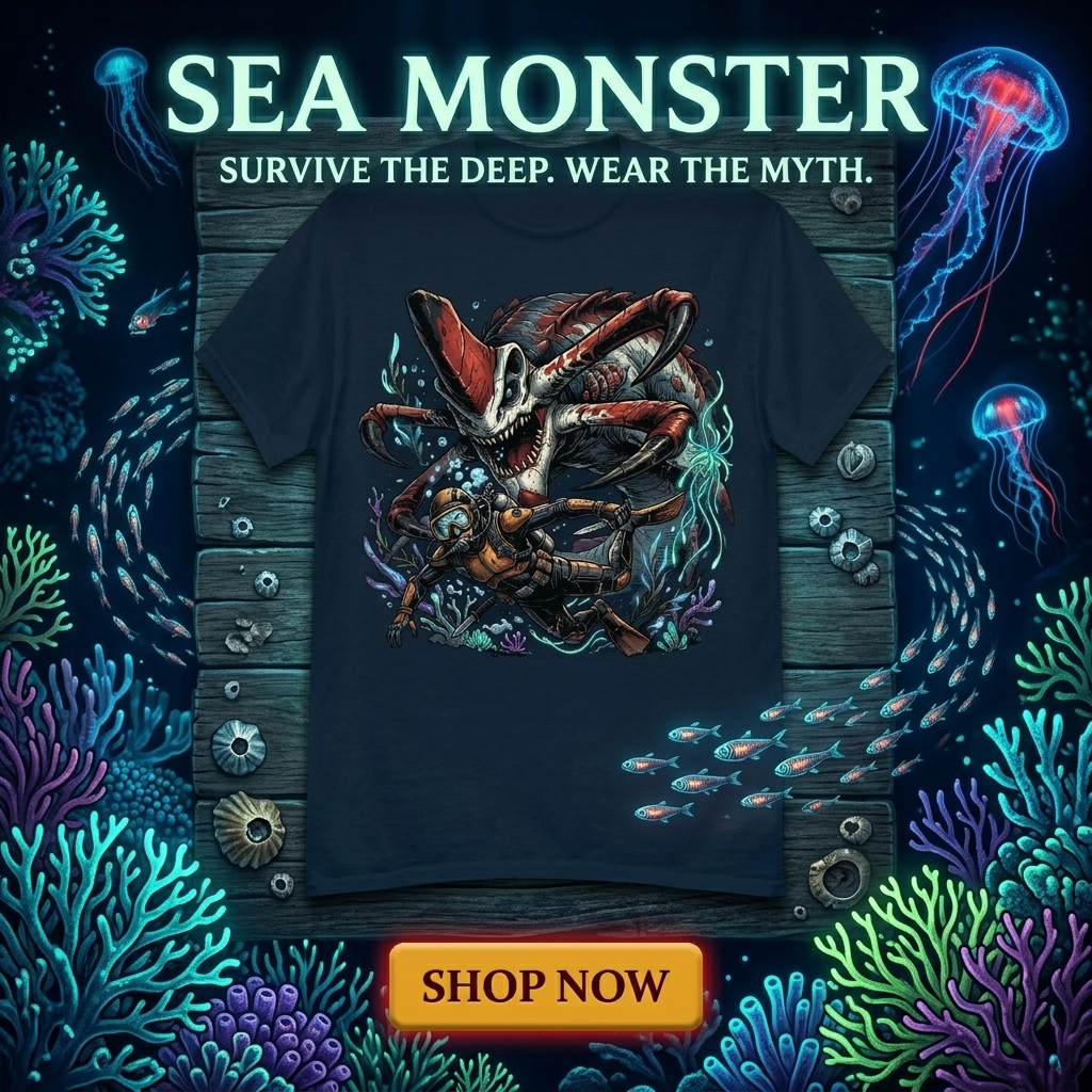 Sea Monster t-shirt advertisement from NPC Wear